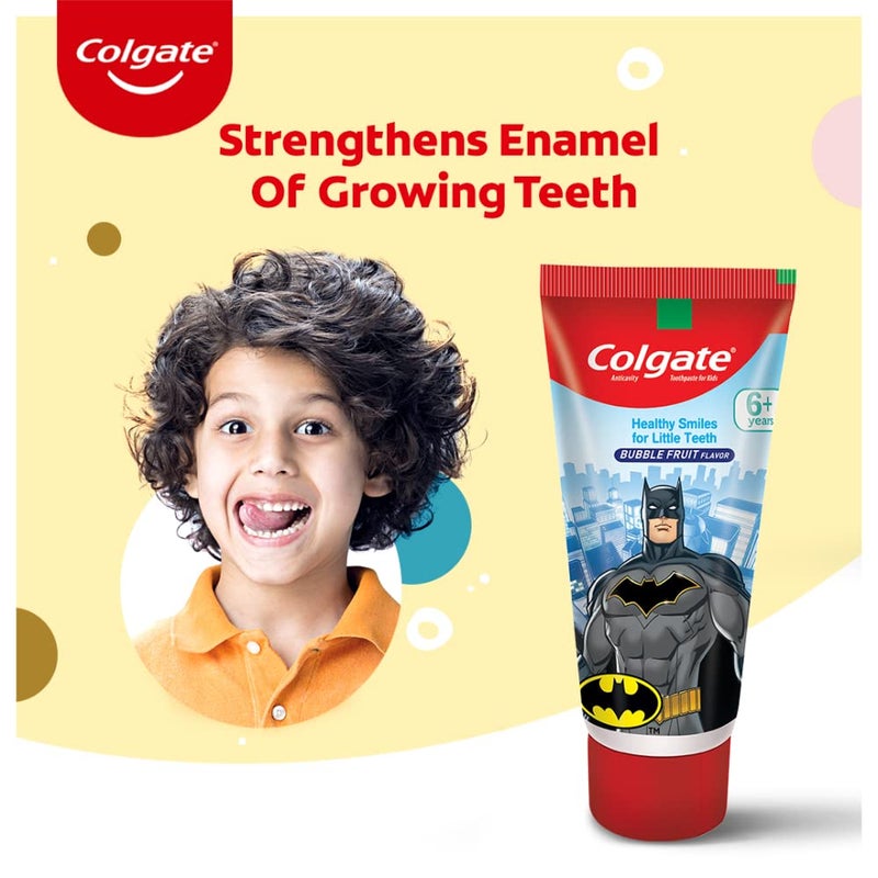 Colgate باقة متنوعة من منتجات العناية بالفم للأطفال من كولجيت (لمن هم فوق 6 سنوات) - معجون أسنان موتو-باتلو، باتمان (فاكهة الفقاعات) وباربي (فراولة) ، 80 جرام لكل منها - Image 2