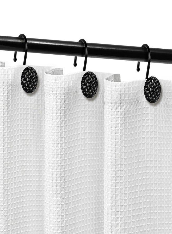 Sunlit Black 3D Beaded Mesh Shower Curtain Hooks, Metal Home Decorative Shower Curtain Rings for Bathroom, Modern Shower Curtain Hangers Bathroom Accessories, Set of 12 - Image 4