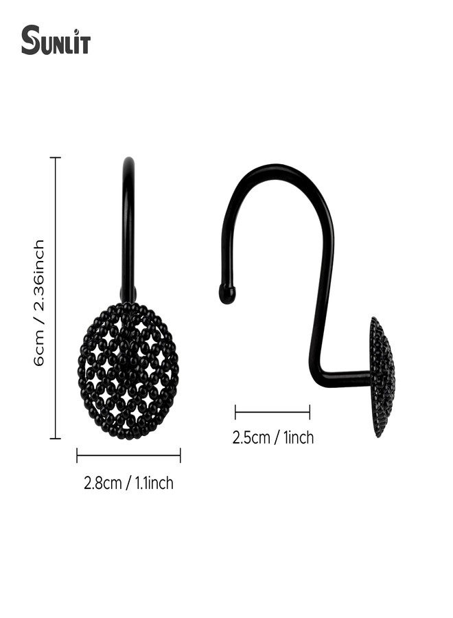 Sunlit Black 3D Beaded Mesh Shower Curtain Hooks, Metal Home Decorative Shower Curtain Rings for Bathroom, Modern Shower Curtain Hangers Bathroom Accessories, Set of 12 - Image 2