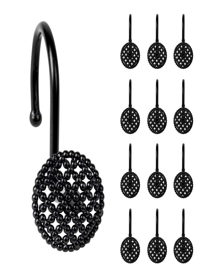Sunlit Black 3D Beaded Mesh Shower Curtain Hooks, Metal Home Decorative Shower Curtain Rings for Bathroom, Modern Shower Curtain Hangers Bathroom Accessories, Set of 12 - Image 1