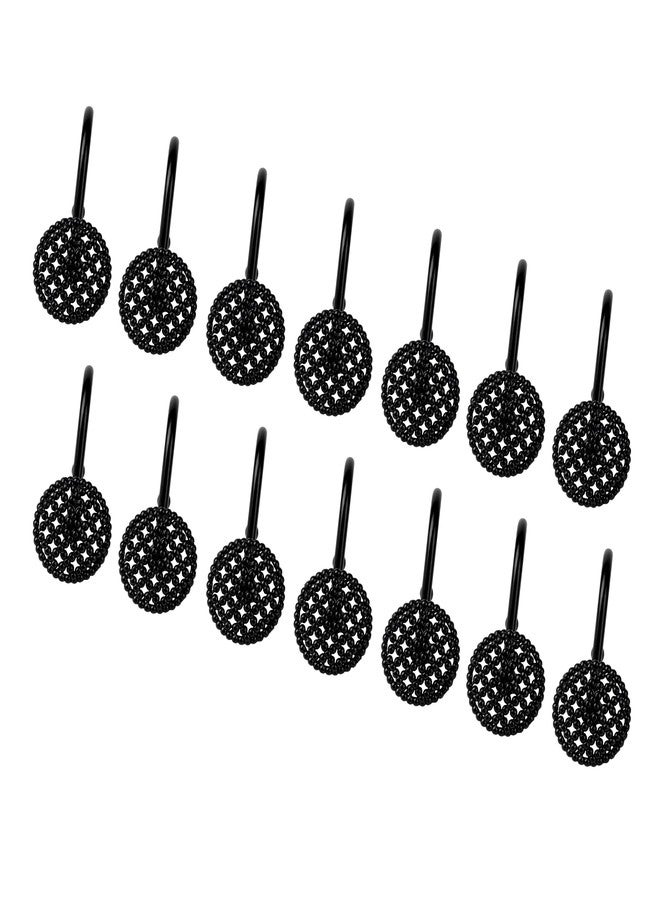 Sunlit Black 3D Beaded Mesh Shower Curtain Hooks, Metal Home Decorative Shower Curtain Rings for Bathroom, Modern Shower Curtain Hangers Bathroom Accessories, Set of 12 - Image 3