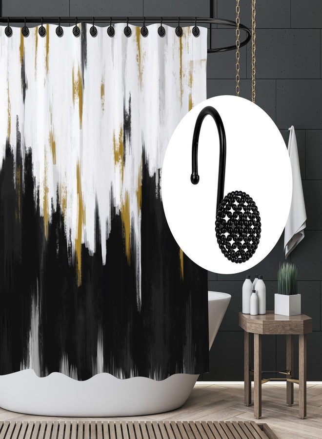 Sunlit Black 3D Beaded Mesh Shower Curtain Hooks, Metal Home Decorative Shower Curtain Rings for Bathroom, Modern Shower Curtain Hangers Bathroom Accessories, Set of 12 - Image 5