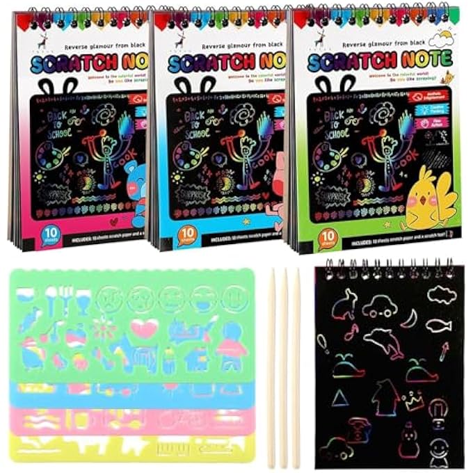 3 PACK RAINBOW SCRATCH ART, SCRATCH ART FOR KIDS, SCRATCH ART PARTY BAG FILLERS, RAINBOW MAGIC HANDMADE TOYS GAMES PAPER, DIY SET 3-12 YEARS OLD GIRLS AND BOYS KIDS BIRTHDAY PARTY GAMES - Image 1