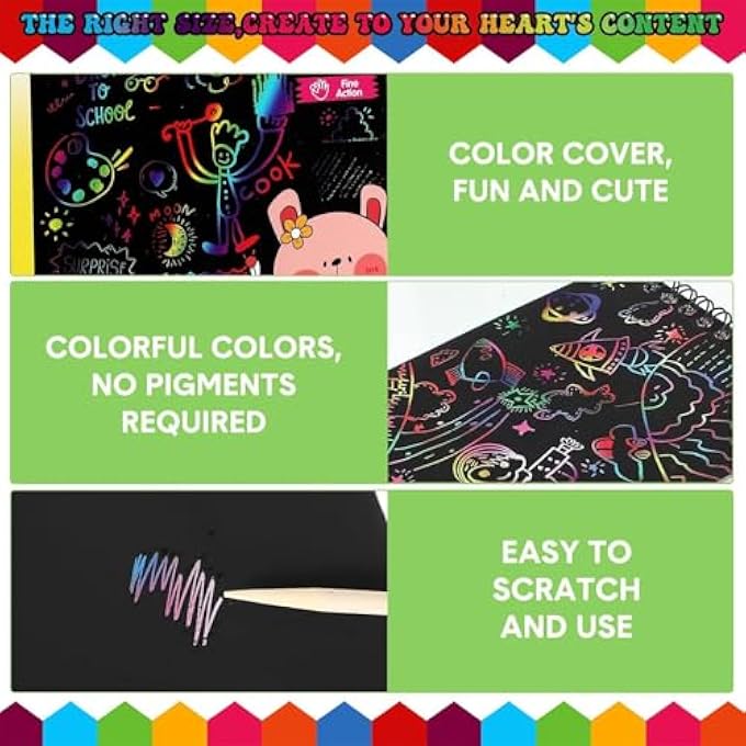 3 PACK RAINBOW SCRATCH ART, SCRATCH ART FOR KIDS, SCRATCH ART PARTY BAG FILLERS, RAINBOW MAGIC HANDMADE TOYS GAMES PAPER, DIY SET 3-12 YEARS OLD GIRLS AND BOYS KIDS BIRTHDAY PARTY GAMES - Image 2