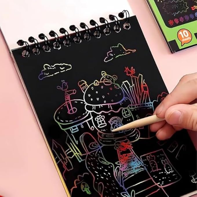 3 PACK RAINBOW SCRATCH ART, SCRATCH ART FOR KIDS, SCRATCH ART PARTY BAG FILLERS, RAINBOW MAGIC HANDMADE TOYS GAMES PAPER, DIY SET 3-12 YEARS OLD GIRLS AND BOYS KIDS BIRTHDAY PARTY GAMES - Image 3