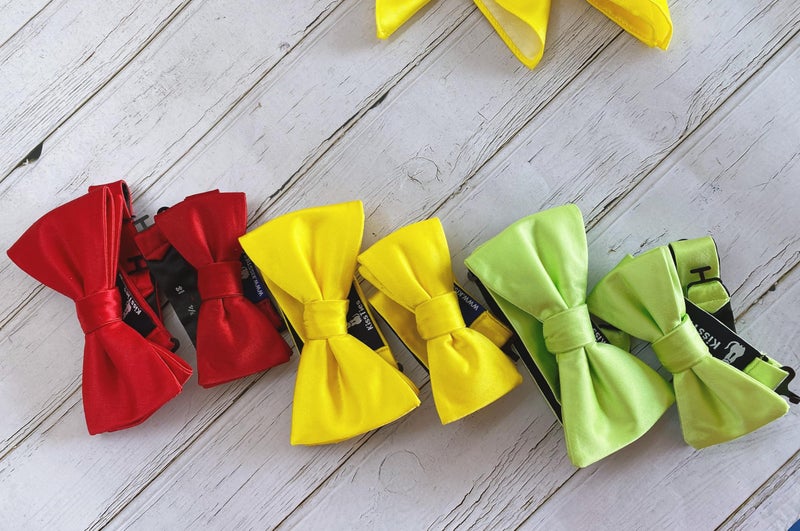 KissTies Boys' Bow Tie Bright Yellow Satin Bowtie For Kids Boys Bows + Gift Box - Image 4