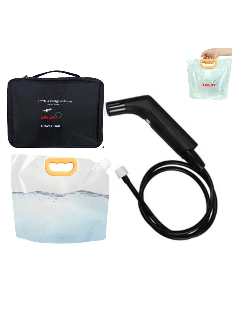 JUNARIS Portable Bidet For Travel Shattaf Set | Portable Shattaf Rechargeable Travel Camping Bidet Shower Sprayer (Plastic Bag 3.5L Foldable) with Traveling Bag – Traveler’s Shattaf Kit, USB Rechargeable, 1.2m Hose - Image 1