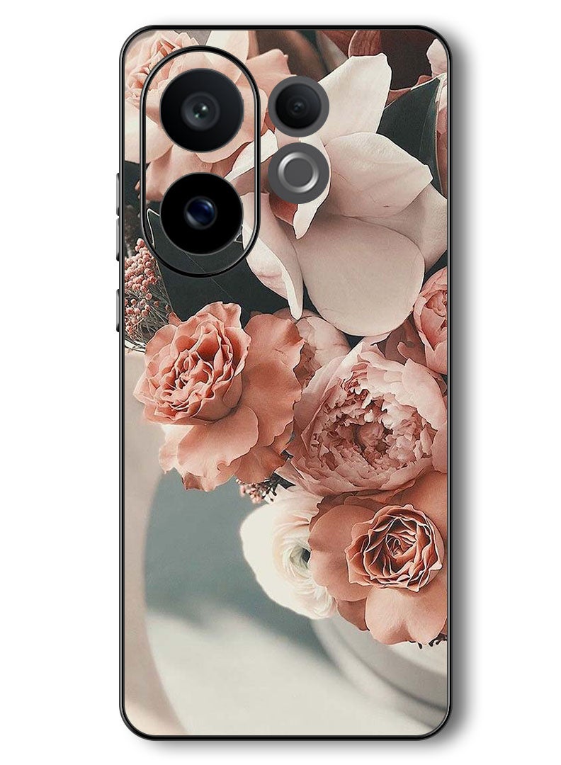 Theodor Case Compatible with Vivo V60 6.77 Inch Protection Shockproof Bumper Cover Peach Roses - Image 1