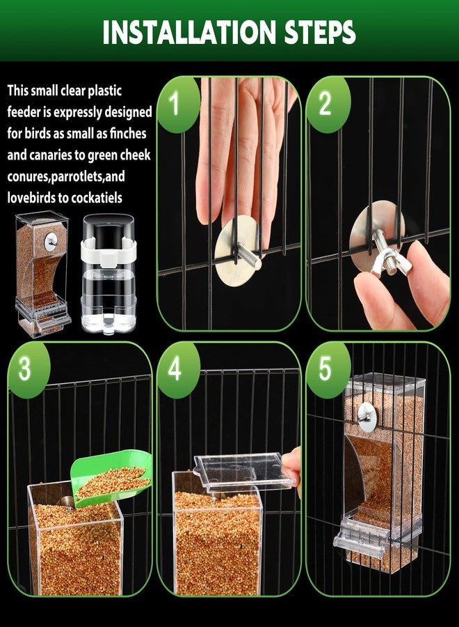 Jingmore 7 Pcs No Mess Bird Feeders Set Automatic Clear Parrot Feeder and Watered Dispenser Cage Accessories Stainless Steel Parrot Fruit Vegetable Skewer Foraging for Lovebirds Budgies Canary Finch - Image 5