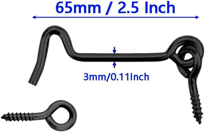 WOOCH 4 Pack 2.5-Inch Swivel Cabin Hook and Eye Latch – Carbon Steel Door and Window Lock with Mounting Screws, Rust-Resistant for Gate, Closet, Shed, Cabinet (Black) - Image 2
