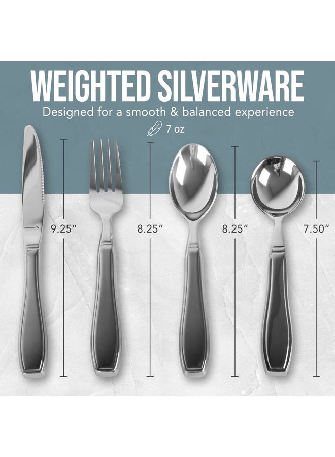 BUNMO Weighted Utensils for Tremors and Parkinsons Patients - Heavy Weight Silverware Set of Knife, Fork and Spoon - Adaptive Eating Flatware (4 Pieces) - Image 3