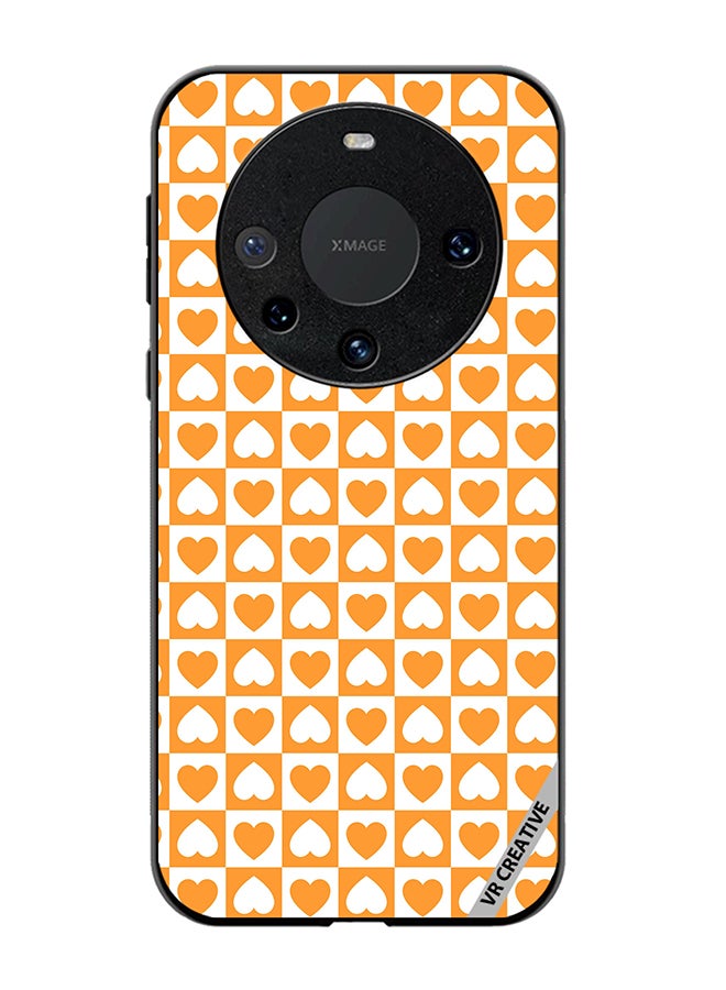 VR CREATIVE Protective Case Cover For Huawei Mate 60 Seamless Pattern With White And Orange Checkerboard And Hearts Design Multicolour - Image 1