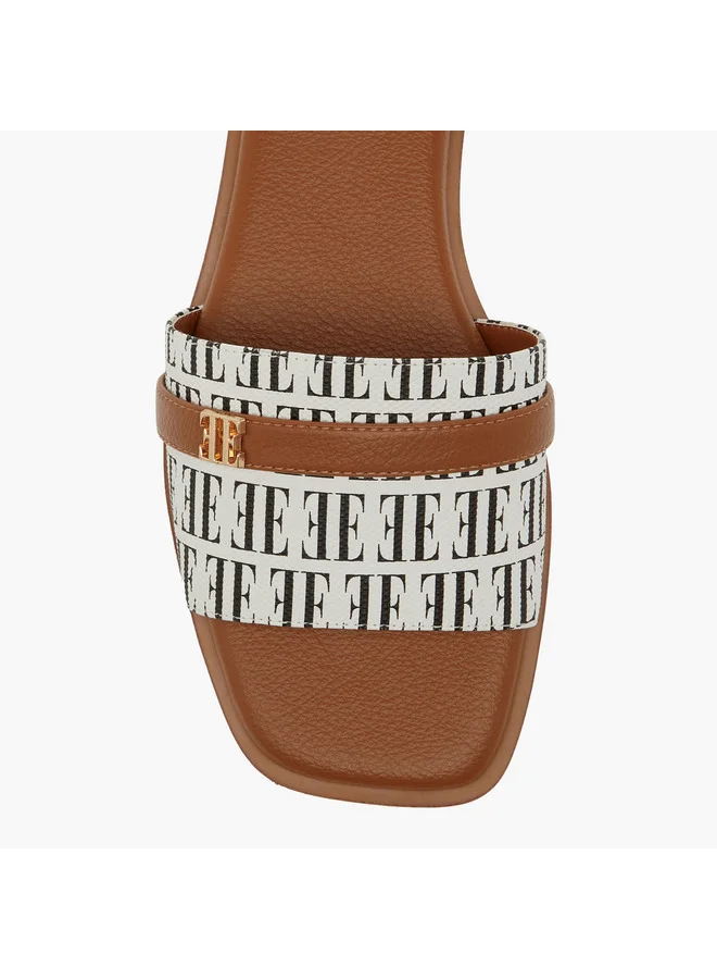 ELLE Women's Textured Slip-On Sandals with Metal Accent