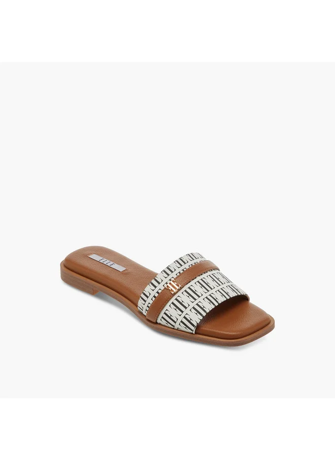 ELLE Women's Textured Slip-On Sandals with Metal Accent
