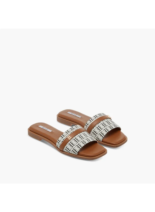 ELLE Women's Textured Slip-On Sandals with Metal Accent