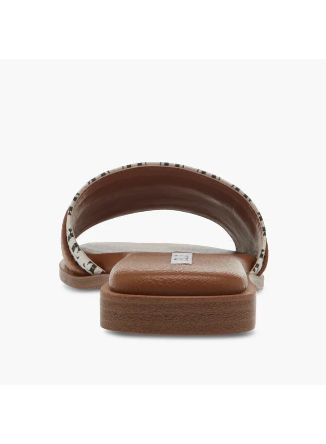 ELLE Women's Textured Slip-On Sandals with Metal Accent