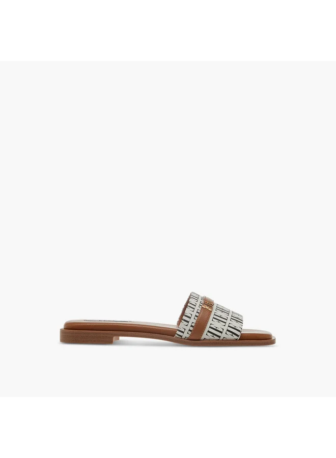 ELLE Women's Textured Slip-On Sandals with Metal Accent
