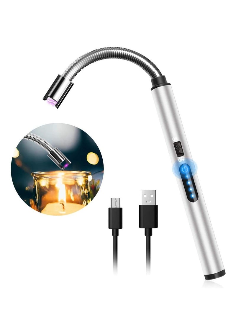 ولاعة كهربائية قابلة لاعادة الشحن مع مفتاح امان، ولاعة الكترونية طويلة مقاومة للرياح بدون لهب للشموع والشواية وموقد الغاز والمطبخ والتخييم - Image 1