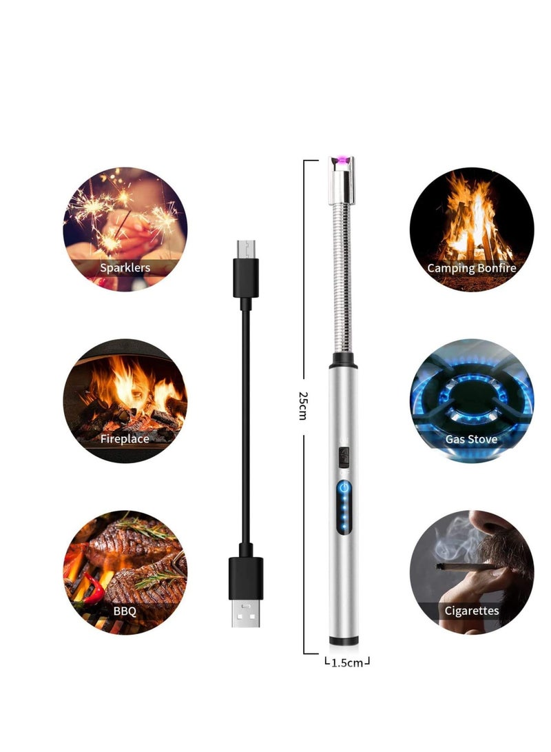 ولاعة كهربائية قابلة لاعادة الشحن مع مفتاح امان، ولاعة الكترونية طويلة مقاومة للرياح بدون لهب للشموع والشواية وموقد الغاز والمطبخ والتخييم - Image 3