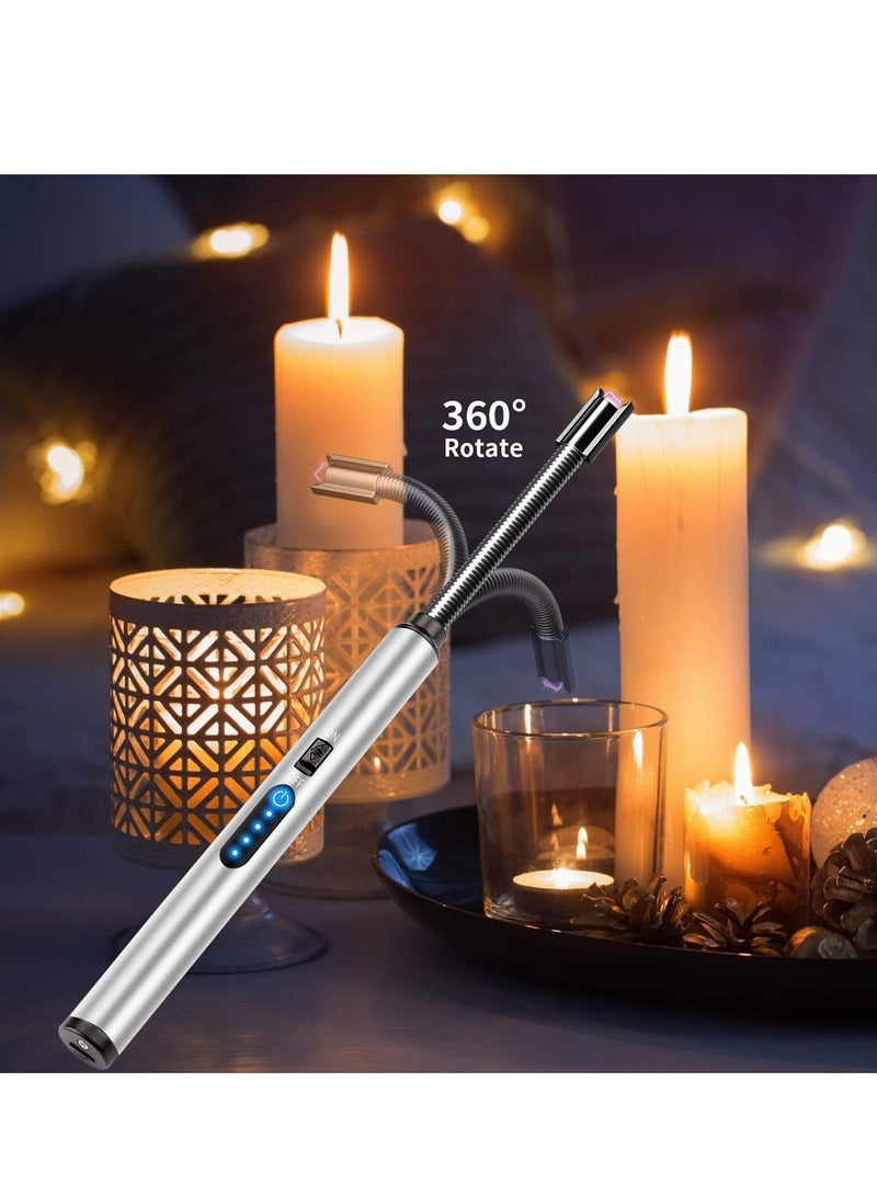 ولاعة كهربائية قابلة لاعادة الشحن مع مفتاح امان، ولاعة الكترونية طويلة مقاومة للرياح بدون لهب للشموع والشواية وموقد الغاز والمطبخ والتخييم - Image 2