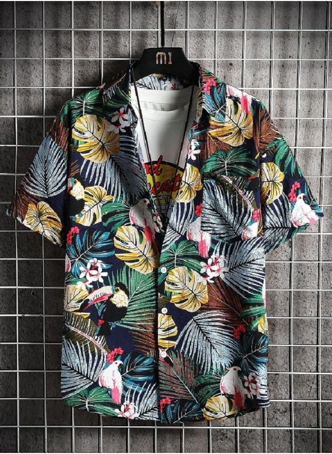Loquat Men's Beach Floral Casual Loose Shirt 
