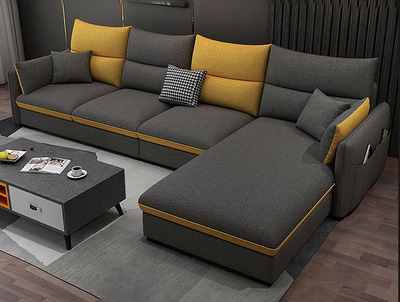 Poppins Home Modern Sofa Living Room Arm Corner Sectional Mid Century Mini Loveseat Couch Accent Beds Faux Sofa Inflavel Bedroom Furniture L Shape (Left, Fabric) - Image 3