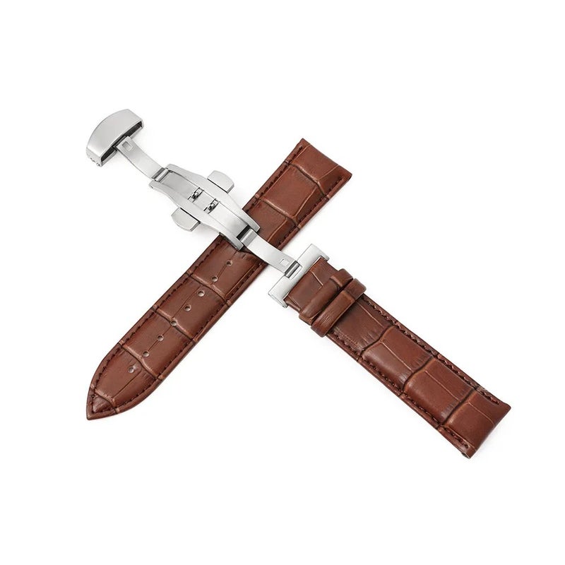 Bluejw 10mm-24mm Replacement Leather Watch Band with Stainless Steel Buckle Compatible with Garmin Samsung Huawei – Durable & Adjustable Strap to Replace the Watch Strap - Image 1