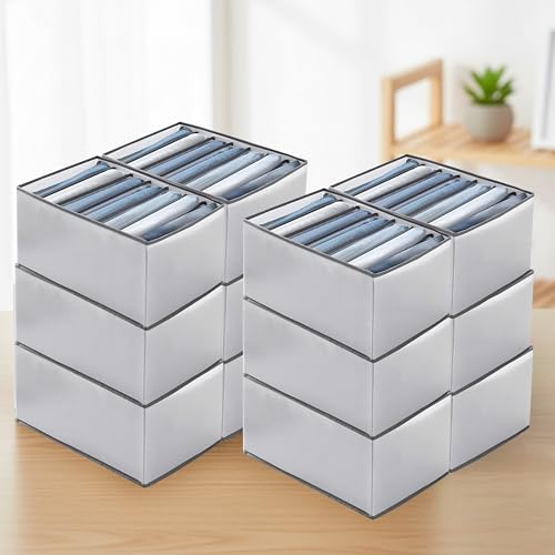 JD FRESH 7 Slot Non-Woven Fabric Clothing Storage Box/Foldable Wardrobe Organizer/Multipurpose Storage Organisers for clothes/Shirts/T-Shirts/Dress/Sweaters/Jeans (Pack of 12, White) - Image 1