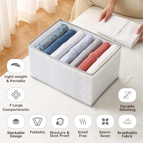JD FRESH 7 Slot Non-Woven Fabric Clothing Storage Box/Foldable Wardrobe Organizer/Multipurpose Storage Organisers for clothes/Shirts/T-Shirts/Dress/Sweaters/Jeans (Pack of 12, White) - Image 4