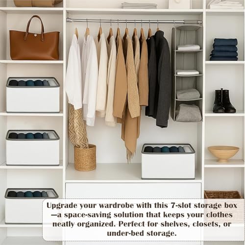 JD FRESH 7 Slot Non-Woven Fabric Clothing Storage Box/Foldable Wardrobe Organizer/Multipurpose Storage Organisers for clothes/Shirts/T-Shirts/Dress/Sweaters/Jeans (Pack of 12, White) - Image 3