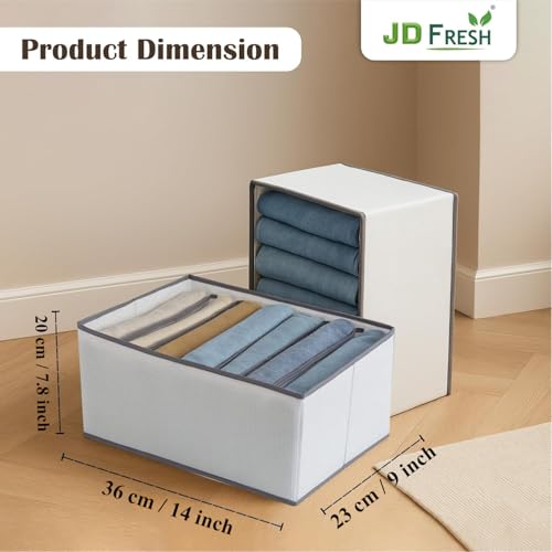 JD FRESH 7 Slot Non-Woven Fabric Clothing Storage Box/Foldable Wardrobe Organizer/Multipurpose Storage Organisers for clothes/Shirts/T-Shirts/Dress/Sweaters/Jeans (Pack of 12, White) - Image 2