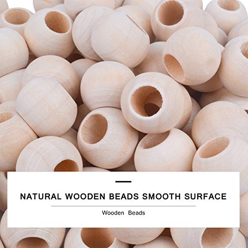 Jdesun 100 Pieces Wooden Beads, Natural Round Wood Loose Beads Wood Spacer 20mm x Diameter 3/8" Hole - Image 3