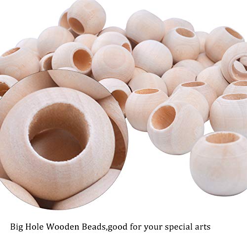 Jdesun 100 Pieces Wooden Beads, Natural Round Wood Loose Beads Wood Spacer 20mm x Diameter 3/8" Hole - Image 4