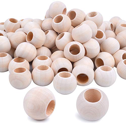 Jdesun 100 Pieces Wooden Beads, Natural Round Wood Loose Beads Wood Spacer 20mm x Diameter 3/8" Hole - Image 1