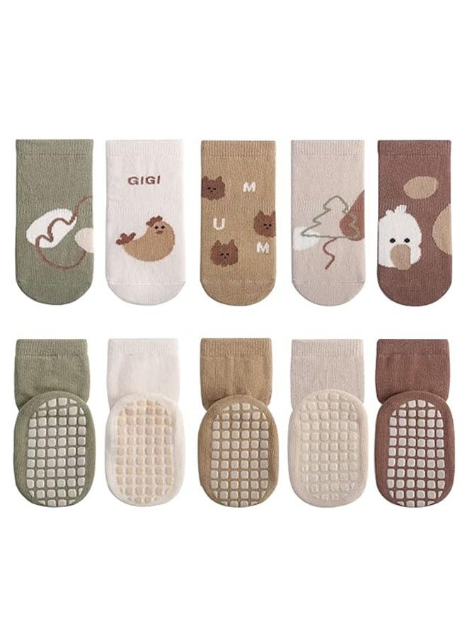 Generic 5 Pairs Baby Non-Slip Socks, Silicone Floor Socks, Lovely Cartoon Crew Socks with Grips for Toddler Boys Girls 1-3 Years (M)  - Image 1