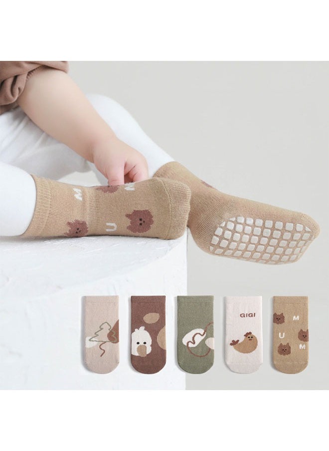 Generic 5 Pairs Baby Non-Slip Socks, Silicone Floor Socks, Lovely Cartoon Crew Socks with Grips for Toddler Boys Girls 1-3 Years (M)  - Image 2