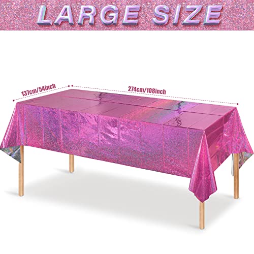 FunnyPars 4 Pack Iridescence Plastic Tablecloths Shiny Disposable Laser Rectangle Table Covers Holographic Foil Tablecloth Iridescent Kpop Birthday Bridal Wedding Christmas Party Decoration 54 x 108 Pink - Image 3