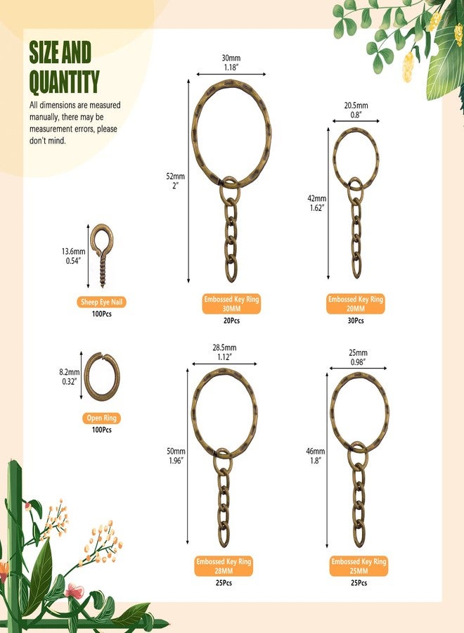 Rustark Bronze Key Chain Rings in Wave Patterns Design Bulk Set 100Pcs Key Chain Rings 100Pcs Open Jump Rings 100Pcs Screw Eye Pins for DIY Crafts - Image 2