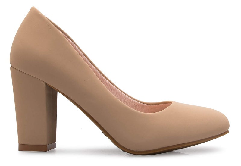 Olivia K Women's Classic Round-Toe Platform Pumps High Block Heel - Adorable, Comfortable Taupe Nubuck - Image 2