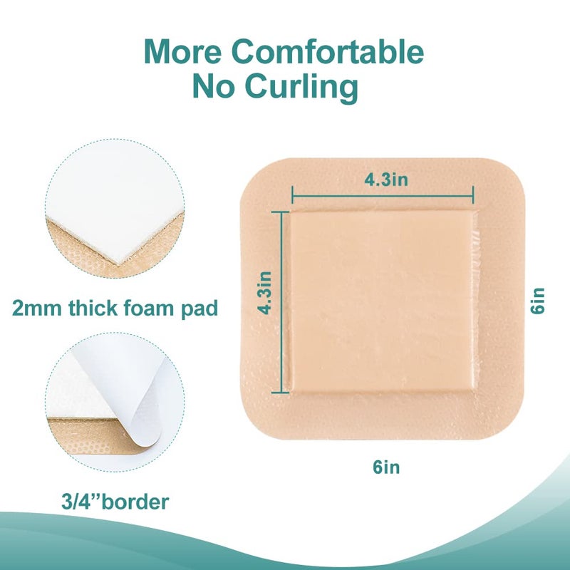Dimora Niceful 10 Packs Silicone Foam Dressing 5x5 5 Packs Silicone Foam Dressing 6x6 Waterproof Border Foam Dressing for Pressure Ulcer Bedsore Bandages - Image 2