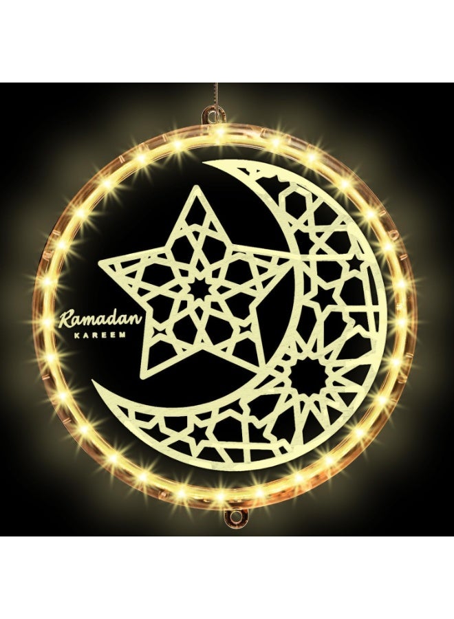 تشيلور سلسلة أضواء رمضان كريم ثلاثية الأبعاد، سلسلة أضواء LED معلقة على شكل قمر ونجمة، أضواء رمضان كريم لعيد مبارك، ديكور إسلامي، إضاءة دافئة للنوافذ، ديكورات منزلية، جدران، غرف نوم، حفلات (نجمة وقمر). - Image 1