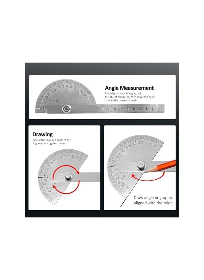 PROMASS Angle Finder Protractor 180° Stainless Steel 100mm Swing Arm Precision Scale Woodworking Ruler  - Image 4