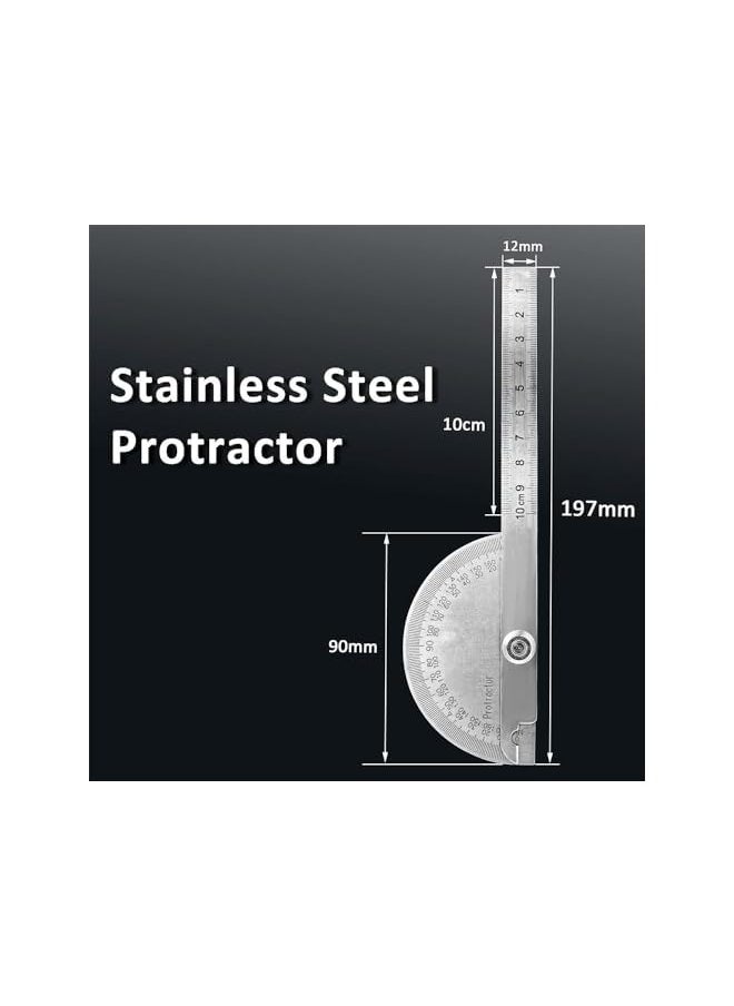 PROMASS Angle Finder Protractor 180° Stainless Steel 100mm Swing Arm Precision Scale Woodworking Ruler  - Image 2