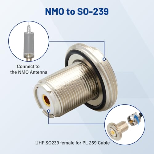 Anina NMO to UHF Female SO-239 Connector NMO Mount Assembly with Cover PL259 Adapter Short Type for VHF/UHF/Ham Radio Mobile Dual Band Antenna 5/8 Inch Mounting Hole 1 Inch Stud - Image 2