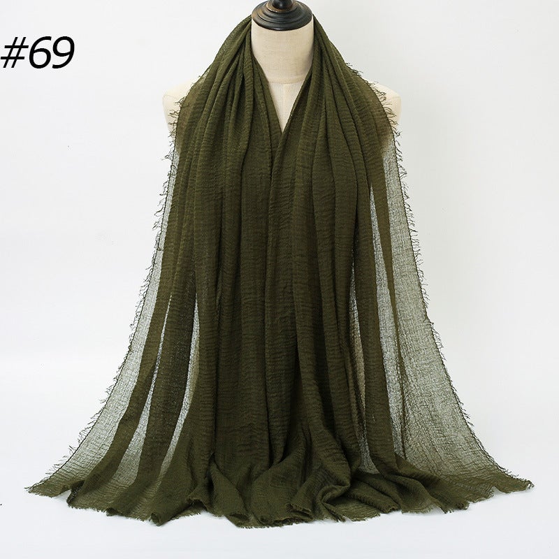 Hot Sale Pleated Cotton Headscarf Ladies Fringed Shawl BS414 70#  - Image 2