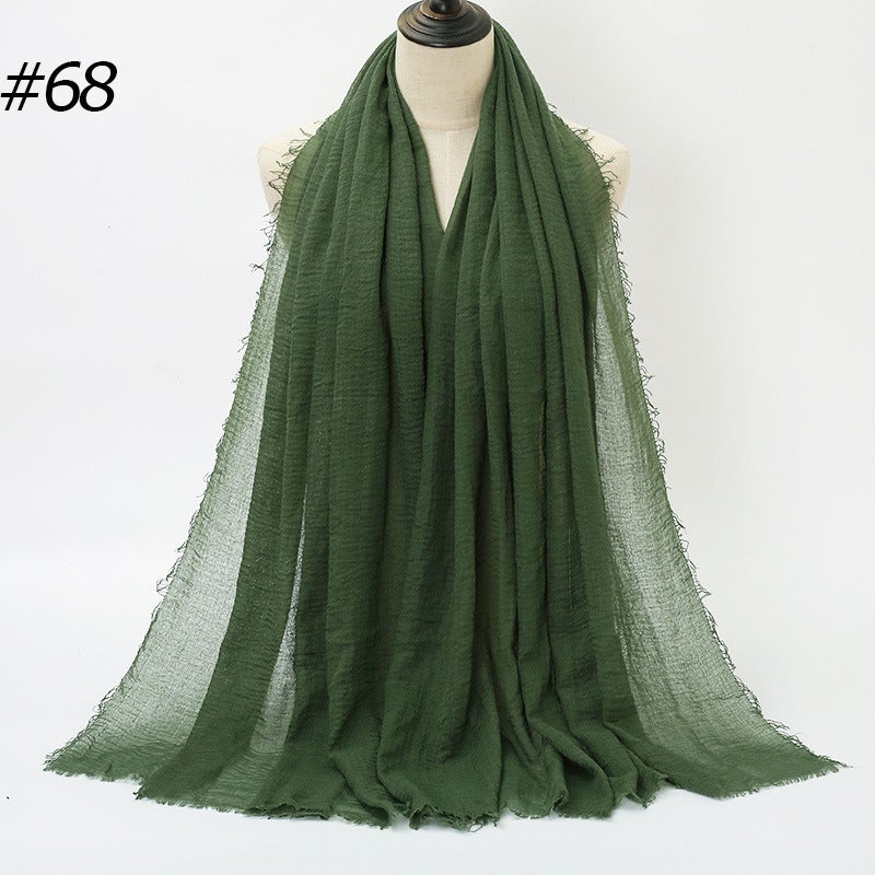 Hot Sale Pleated Cotton Headscarf Ladies Fringed Shawl BS414 70#  - Image 3