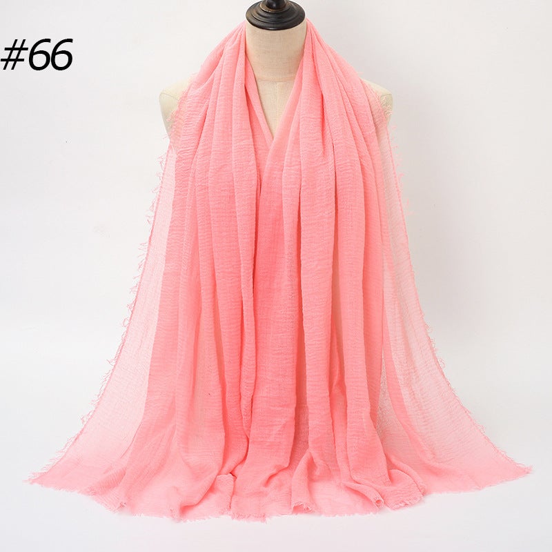 Hot Sale Pleated Cotton Headscarf Ladies Fringed Shawl BS414 70#  - Image 5