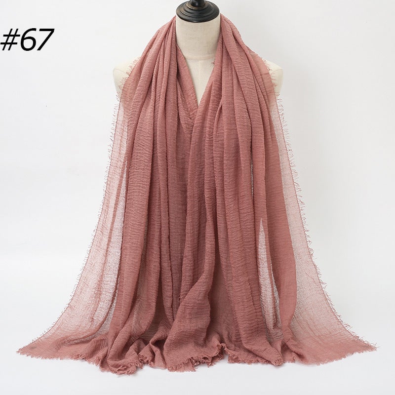 Hot Sale Pleated Cotton Headscarf Ladies Fringed Shawl BS414 70#  - Image 4