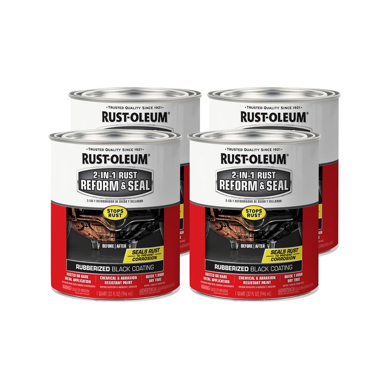 RUST-OLEUM RustOleum 3447634PK Automotive 2in1 Rust Reform Seal Quart Black 32 Fl Oz Pack of 4