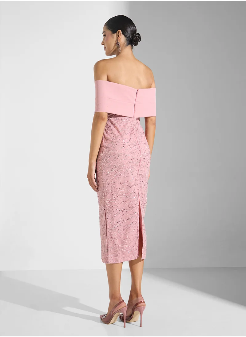 ايلا ليمتد اديشن Off Shoulder Shimmer  Dress